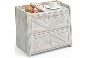 VEDECASA Contenitore per il pane in bambù, 2 ripiani, per la cucina, grande contenitore per il pane, per alimenti, in bambù, 40 x 25 x 35 cm, colore bianco antico