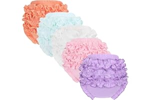 POOCEN 5 Pack Ruffle Diaper Cover - Baby Bloomers, Cute Cotton Baby Girl Shorts,Ruffled Tiered Bloomers Elastic Briefs for Toddler Girls