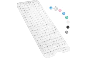 KARIDS Bathtub Mat Non Slip – 100 x 40 CM Non Slip Bath Mat – Easy Clean Non Slip Shower Mats – Sturdy Suction Cup Attaching – Comfortable for Feet – Draining Holes – Modern Design (Transparent)