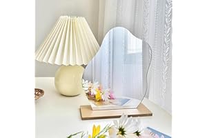APOMOONS Akrylowe lustro do makijażu, bezramowe, nieregularne lustro z drewnianą podstawą, dekoracyjne, do kawiarni, sypialni, salonu, hotelu, pokoju, dekoracja Aesthetic