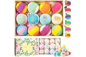 AMAYGA Bombe da Bagno,12 Pezzi Oli Essenziali Naturali Sale da Bagno Effervescente Trattamento Spa Fragrante,Set Bombe da Bagno Regalo Natale Compleanno