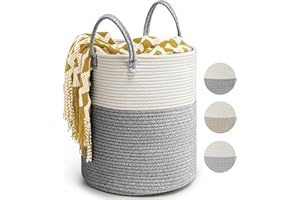 Rieeyrslza Cesto Portabiancheria in Corda Intrecciata D35 x H40 CM Pieghevole Cesta Decorativa Stoccaggio Paniere con Maniglia 39L Tessuto Naturale Cesto per Coperte per Archiviazione (Grigio)