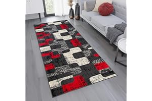 TAPISO Dream Läufer Flur Teppich Kurzflor Modern Teppichläufer Brücke Grau Creme Rot Meliert Viereck Muster Wohnzimmer ÖKOTEX 80 x 200 cm