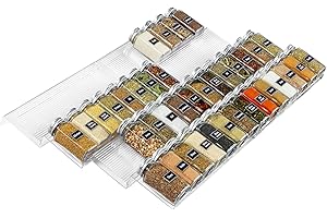 Lifewit Plastikowa Regulowana Taca na Przyprawy do Organizacji Szuflady, Szuflad o Wysokości 8.5 cm, Rozciąga Się od 33 cm do 66 cm, Przechowywania w Kuchni, Blat, Półka, Zestaw 8, Przezroczysty