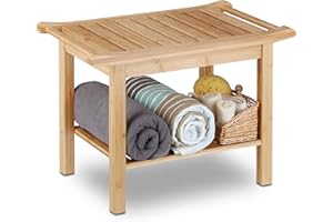 ‎RELAXDAYS Relaxdays Łazienkowa ławka bambusowa, ławka łazienkowa, półka stołek łazienkowy drewno, wys. x szer. x gł.: 45 x 66 x 40 cm, meble łazienkowe, kolor naturalny