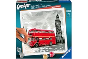 Ravensburger, CreArt, Londres, Serie Trend Cuadrados, Pintar por Numeros Adultos, 1 Pincel con 2 Puntas, Kit de Pintura, Painting by Numbers