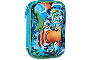 SJ GANG STYLE JAM GANG Astuccio Scuola Speed Pad + Air Tiger, Blu, Portapenne Mono Scomparto con Plance Amovibili, Completo Di Penne, Matite, Colori, Accessori Zaino, Scuola Elementare, Bambino