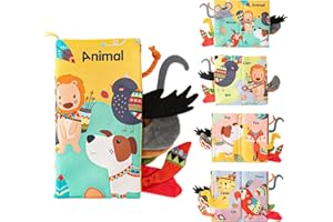 ENERS Babybuch Baby Stoffbuch,Baby Spielzeug 0 3 6 Monate,Quiet Book knisterbuch fühlbuch Kinderwagen Spielzeug,kontrastbuch Geschenk für Jungen Mädchen（Tier）