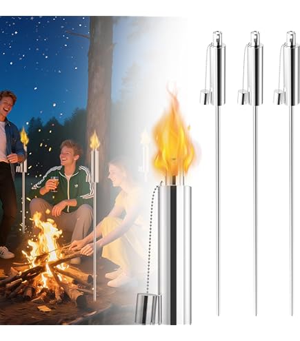 Froadp Set van 6 tuinfakkels voor buiten, olie, 330 ml, fakkels van roestvrij staal, 115 cm hoog, olievakkels, lange brandduur, tuinfakkels voor paraffineolie, plantaardige olie, citronellaolie