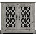 GFW Sideboard Cabinet with Shelf & Glass Doors for Living Dining Room, Engineered Wood, Mexican Grey, 75.4 x 82.5 x 40cm