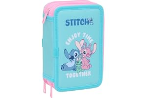 SAFTA STITCH - Astuccio scuola con 37 utili inclusi, astuccio per bambini, ideale per bambini dai 5 ai 14 anni, comodo e versatile, qualità e resistenza, 12,5 x 5,5 x 19,5 cm