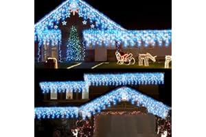 CORST 10M Icicle Lights Outdoor Christmas Light Plug in, Window Curtain Christmas Fairy Lights,Long Hanging Outside Ice Lights, 400LEDs Connectable with Remote Timer for Xmas,Eaves,Gazebo(Blue+White)