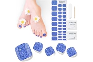 DUKASOU Ongles en Gel UV Semi Durci - 32 pcs D'orteil Vernis À Ongles Autocollants Auto-adhésifs Autocollant Pour Ongles en Gel Full Cover Décorations Manucure Pour Ongle D'orteil Longue(bleu bling)