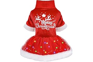 DOSUYI Beleuchtetes Hunde-Weihnachtskleid, Frohe Weihnachten Kleiner Hund Weihnachtskostüm Outfit, Herbst Winter Hundepullover für kleine Hunde Mädchen, Katzenkleidung Haustier Bekleidung