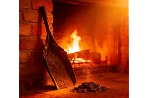 Kingson Pala de carbón resistente para chimenea, 38 x 12,7 cm, cuchara de ceniza de acero recubierto de polvo negro con lados elevados