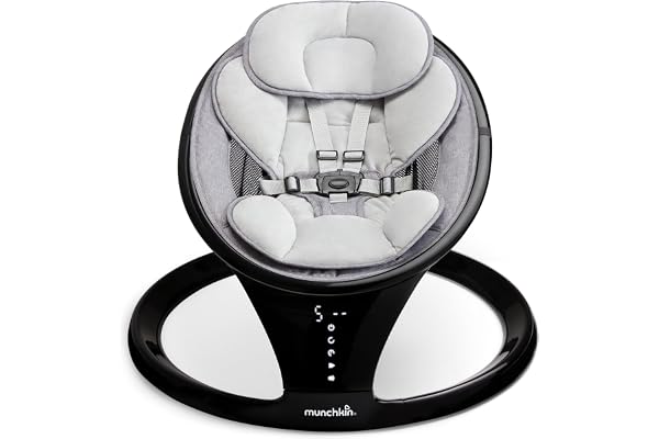 Munchkin Balancelle Électrique Bébé | Chaise Bascule Bébé avec Bluetooth & Sons | Rocker Portable Bébé avec Mouvement et Sons | Noir