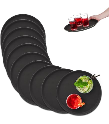 8 vassoi rotondi da portata per ristoranti, in plastica antiscivolo, per frutta, antipasti, cibo, bevande, con bordi rialzati, per casa, ristorante, caffetteria, bar, cocktail (35,6 cm