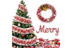 KENVORA 20m Espumillon Arbol Navidad Guirnalda - Rojo Guirnaldas Natal Navideñas Christmas Garland, Espumillón Navidad Decoracion Adornos para Exterior Hogar Puerta Escaleras Balcon