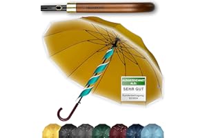 Adriano Porcaro® - Ombrello automatico, ombrello a bastone antivento in legno, rinforzo in fibra a 12 pieghe, grande, stabile e resistente al vento, diametro 115 cm