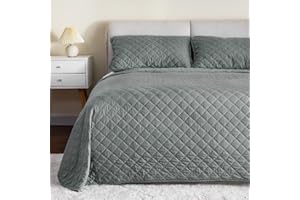 Threads For Bed® 3 Teilige Stickerei Tagesdecke Set, Baumwolle Gefüllte Karierte Überwurfdecke, Premium Dünne Bettdecke Wohndecke Sofaüberdwurf, Grau, 1 Bettüberwurf 260x240 + 2 Kissenbezüge 40x80