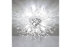 ‎RAYOFLY Rayofly Modern Kistall Deckenleuchte Wohnzimmer, Feuerwerk Kristall Deckenlampe Schlafzimmer, 6-Flammige Kistall Kronleuchter, Chrom Dimmbare Pendelleuchte Schlafzimmer, Esszimmer, Flur, Küche