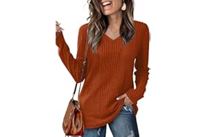 GLEENOD Pull Femme Col V Tricoté Pull Manches Longues Sweat Léger Uni Haut Automne Hiver 2025