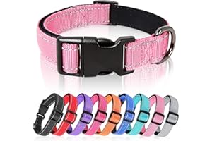 HEELE Collar Perro, Collar Nylon Reflectante Neopreno Forrado Ajustable para Perro Grande, Pink, L