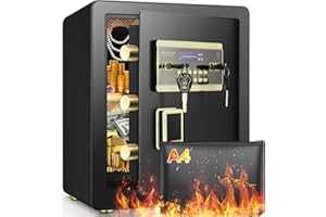 TISKGG 43L Digitaler Safe Tresor Feuerfest mit Feuerfester Wasserdicht Geldtasche, Großer Möbeltresor mit Innenschrank und Externe Batteriebox,Tresor Feuerfest Wasserdicht für Bargeld Schmuck A4 Dokumente