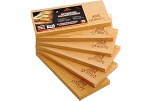 grillart® Juego de 6 tablas de barbacoa XL, 2 cm de grosor, tabla de madera de cedro para asar, tablas de incienso de madera de cedro 100% natural de madera de cedro rojo occidental para un sabor