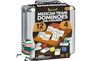 Queensell Mexican Train Dominoes Set with 4 Holders - Dominoes Double 12 with Wooden Hub and Tiles Holders - Double 12 Dominos Set for Family Game Night for Adults and Kids Ages 8 and up