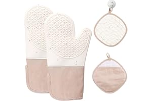 ZFITEI Oven Gloves Heat Resistant, Silicone with Cotton Double Oven Mitts,BBQ Gloves, Non-Slip Surface for Cooking Baking Grilling Barbecue Microwave Gauntlet