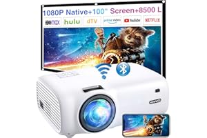 Videoproiettore WiFi 8500 Lum, HOWWOO Mini Proiettore Native 1080P, Proiettore Portatile con Schermo da 100" e Schermo Max 300", per HDMI/VGA/USB/AV/SD/TV Stick/Smartphone