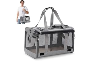 ALLSOPETS Trasportino Pieghevole per Gatti e Cani Fino a 9 kg, Borsa Morbida Traspirante con Tappetino Lavabile e Tracolla, per Viaggi Auto Aereo e Visite Veterinarie (Grigio Ghiaccio)
