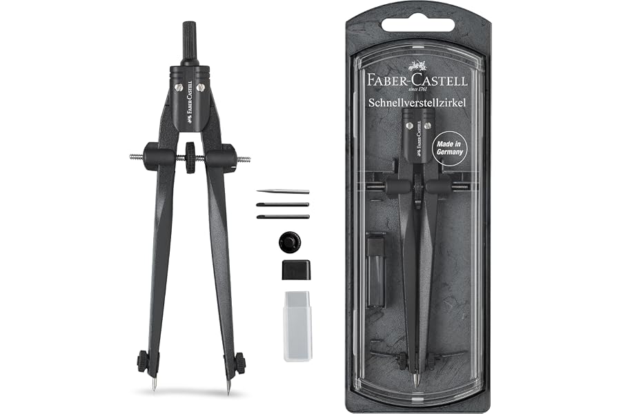 Produktabbildung zu FABER-CASTELL - Schnellverstellzirkel Stream Blackstone | Zirkel mit Ersatzteilen und Minen für Schule, Ausbildung und technisches Zeichnen