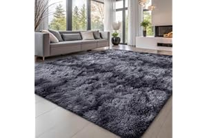 smiry Rugs Living Room 120x160cm, Area Rugs for Bedroom, Machine Washable Anti Slip Soft Fluffy Shaggy Tie-dye Floor Carpet for Kids Girls and Boys, Nursery Room, Light Grey