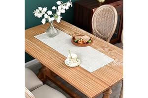 NEWISHER Reversible Double Layer Table Runner Faux Linen Fabric Beige Table Runners Elegant Rustic Farmhouse Runners for Kitchen Dining Coffee Table 13x36 Inch (33x92 cm)