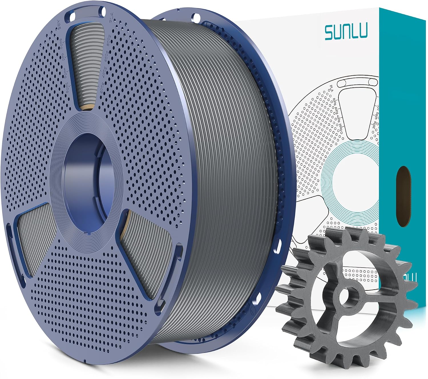 SUNLU PLA+2.0 Filament 1,75 mm, Mise à niveau du filament PLA+ 1,75 mm, résistance améliorée, précision dimensionnelle +/- 0,02mm, bobine de 1kg (2,2 LBS), Gris