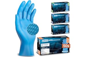 PROGRIP Einweghandschuhe Diamant Grip, Blau, Einmalhandschuhe Extra Stark, Nitrilhandschuhe Gr. L, 2x dicker, Handschuhe Einweg, Arbeitshandschuhe für Werkstatt & Montage, 50 Stk/Box