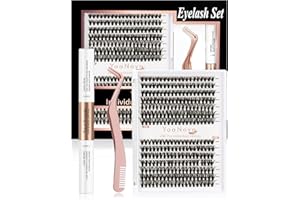 YOONOYA Kit Pestañas Pelo a Pelo 280PCS (30D-40D, 9-15mm) Pestañas Postizas Clúster Extensión DIY, Pegamento Impermeable, Pinzas en Oro Rosa para Diy en Casa (30D+40D-9-15mix kit)