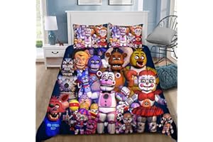 ANJINGUANG Set di biancheria da letto per adulti, per ragazze, ragazzi, ragazzi, 3 pezzi, FNAF Set di biancheria da letto con cinque Ni-ghts at Fre-ddy's decorativo in microfibra di poliestere con 2 federe