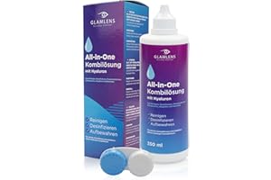 ‎GLAMLENS Glamlens by Funnylens Contact Lenses Liquid with Hyaluron, 350 ml Contact Lens Fluid, Care Agent, All in One Combination Solution for Soft Lenses with Container, Premium Liquid