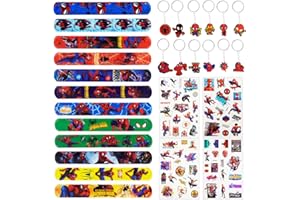 PHILOCTES Regalo di Compleanno per Bambini，Bomboniere Feste di Compleanno，Rosso Scatto Bracciali，Cartone Animato Adesivi per Tatuaggi，Portachiavi Bambini Feste，per Ragazzi Ragazze Feste Regali