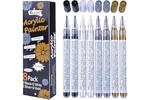 Beager - Pennarelli acrilici neri bianchi e oro, punta da 0,7 mm, resistenti all'acqua, per pietra, ceramica, legno, metallo, carta, vetro, plastica, pelle, adatti per il fai da te, 8 pezzi