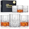Hlukana Unbreakable Tritan Plastic Whiskey Glasses Set of 6, 14 Oz Old Fashioned Glasses for Scotch Cocktail Rum Bourbon Vodka Liquor, Unique Gifts for Men, Reusable, Clear, BPA-free, Dishwasher Safe
