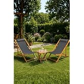 Reyo Ahşap Katlanabilir Şezlong Set, 3'l&uuml; Takım, G&uuml;rgen Ağacı, Kırmızı, Plaj, Bah&ccedil;e, Teras, Balkon, 2 Şezlong ve 1 Sehpa