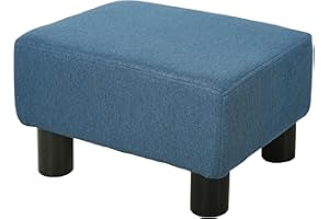 HOMCOM Footstool, Small Foot Rest, Rectangle Sofa Stool for Bedroom Living Room (Linen, Blue)