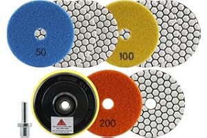 Disque Diamant de Polissage LEKOMESH - 8pcs 100MM(#50*3/100*3/200*2)+ M14 Tampon D'appui + Adapter,Sec Tampon de Polissage pour Granit Marbre Pierre Artificielle Quartz,pour Meuleuse ou Polisseuse