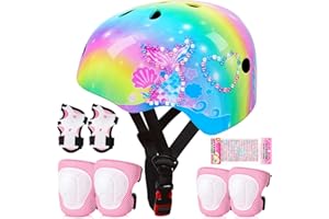 ‎UNICORN CASTLE Kinderhelm für 3-8 Jahre, Unicorn Castle Kinder Fahrradhelm Mädchen, Verstellbar Kinder Protektoren Schutzausrüstung Kinder Knieschützer Set