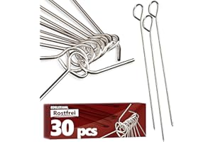 4SMILE Aghi per rouladen, set da 30 pezzi, in acciaio inox, made in Germany, 10 cm, spiedini con clip, antiruggine, stabili per deliziosi involtini