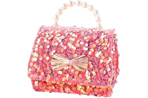 Anopo Little Girls Bowknot Purse Microfiber Sequins Shoulder Crossbody Bag Pearl Top Handle Glitter Wallet Handbag for Kids